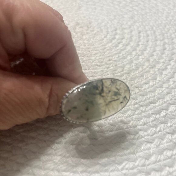 Gorgeous GREEN PREHNITE Handmade Sterling 925 Ring Size 8.25 #899D - Picture 2 of 3